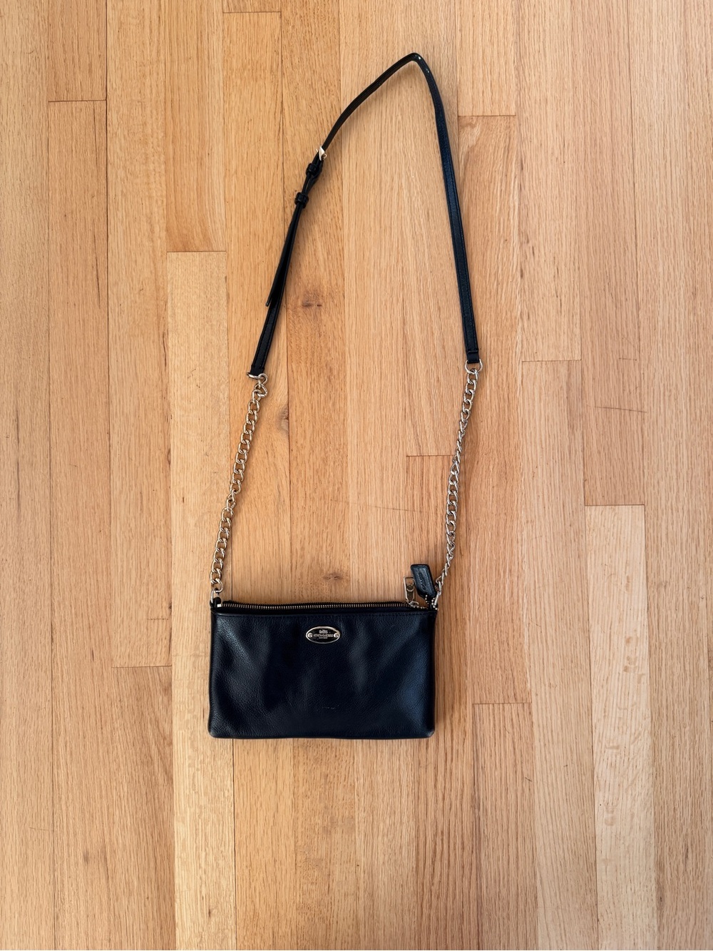 Coach Black Leather Crossbody Bag with Chain Strap
